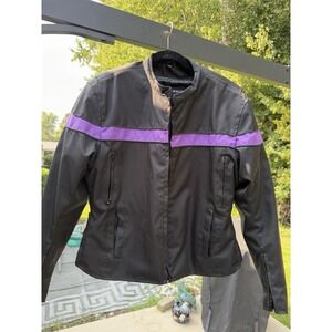 House of Leather Lady Rider Motorcycle Jacket Ladies L Black Purple Biker.  5242